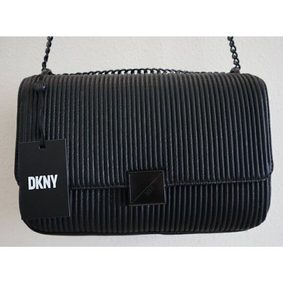 DKNY R343YA59 Women's Sz MD Black Sina Ribbed Crossbody/Shoulder Bag Purse - Picture 4 of 15